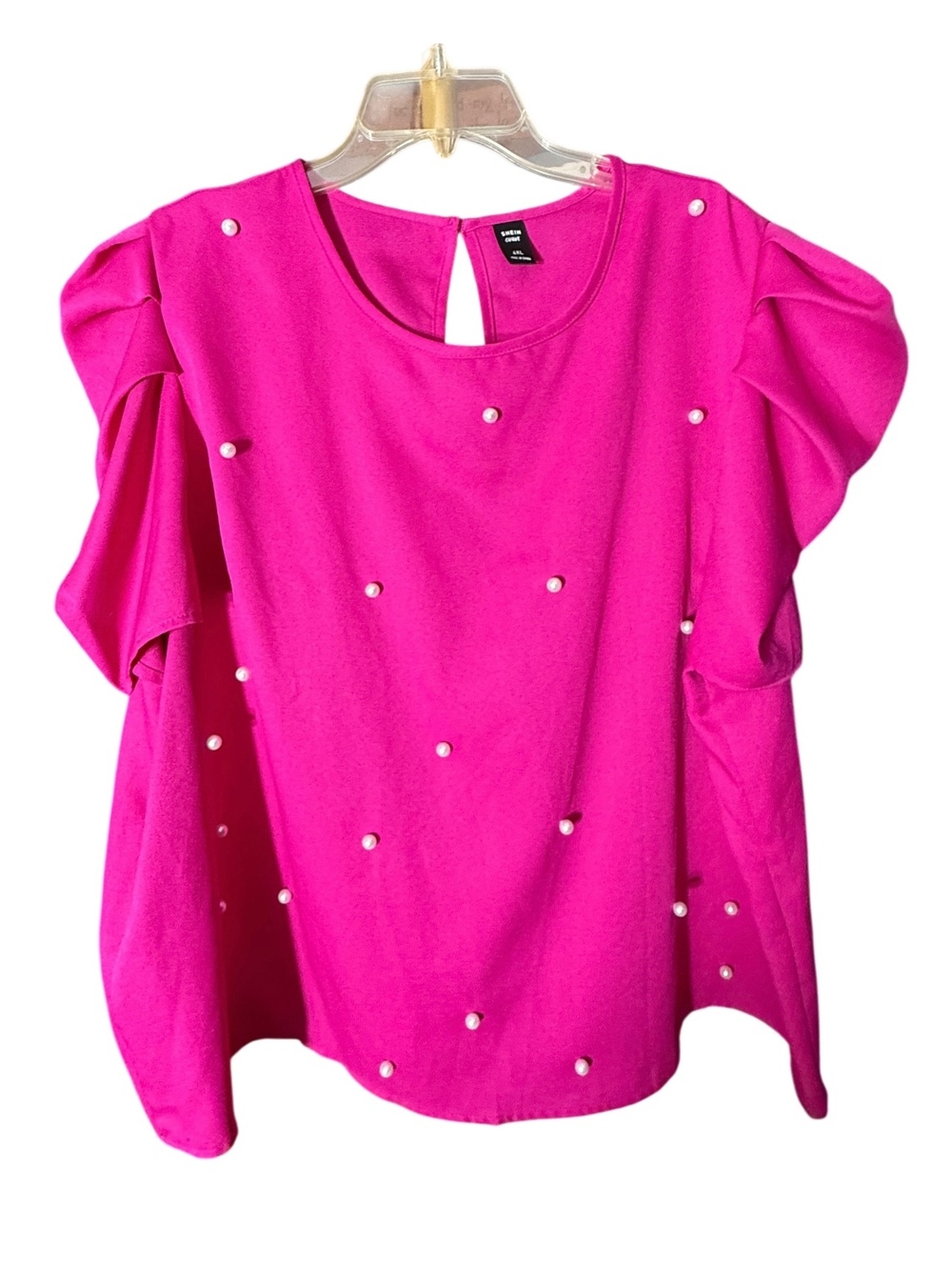 Shein Hot Pink Top w/ Pearl Embellishment 4X